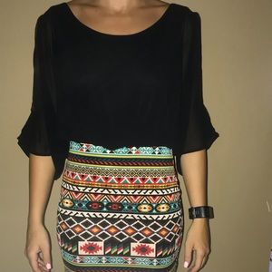 Black with colorful design casual dress